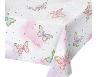 Pastel Butterfly Paper Table Cover (54x102in) – Baby Shower or Butterfly Birthday Decor