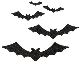 Black Glitter Halloween Bat Wall Decor 50ct | Spooky Cute Halloween Party | Spooktacular Birthday | Halloween Decorations | Bat Wall Hanging