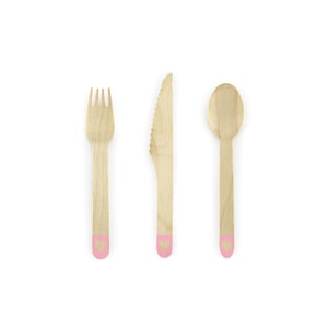 Pink Heart Wooden Cutlery Service for 6 | Galentine&#39;s Party | Girls Birthday Party | Girl Baby Shower Flatware | Bridal Shower Silverware