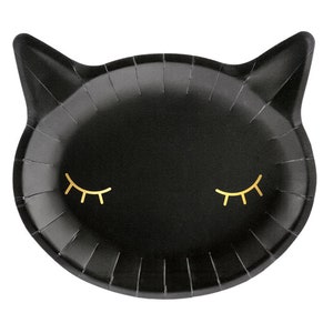 Assiettes Déjeuner Chat Noir 6 Carats | Décoration de fête d'Halloween pour enfants | Anniversaire d'Halloween mignon effrayant | Décoration de fête chat | Vaisselle d'Halloween