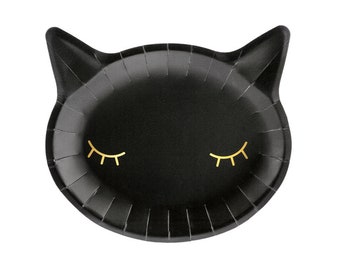 Black Cat Lunch Plates 6ct | Kids Halloween Party Decor | Spooky Cute Halloween Birthday | Cat Party Decor | Halloween Tableware