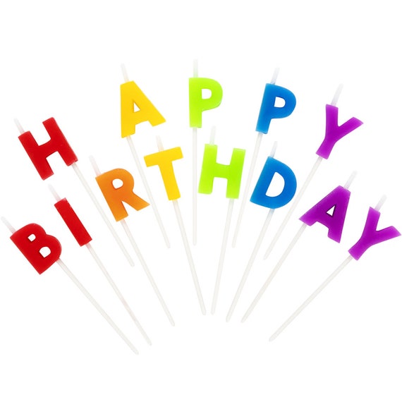 Rainbow Happy Birthday Candle Pick Set | Birthday Party Decor | Rainbow Cake Toppers | Rainbow Birthday Letter Candles | Wax Party Candles Il_570xn