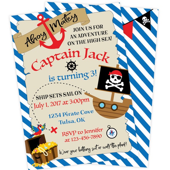 Pirate Birthday Party Invitation Pirate Party Printable Nautical