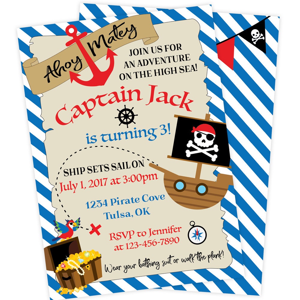 Ahoy Invite Pirate Birthday Invitation Printable Invitation Printed Invitation Pirate Party ...