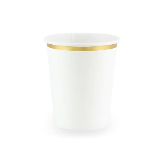 White Gold-Trimmed Paper Cups | Baby Shower Tableware | White Wedding Decorations | Bridal Shower Party Decor | Pack of 6 Party Cups Il_570xn