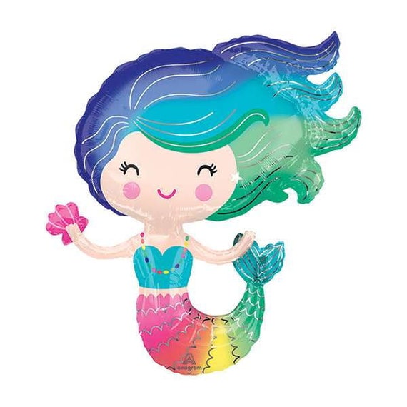 Giant Rainbow Mermaid Balloon 30" | Girls Mermaid Birthday Party Decorations | Under the Sea | Mermaid Decor | Summer Pool Party Il_570xn