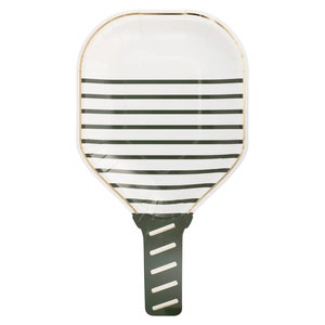 Pickleball Paddle-feestborden (8 kt) – wit en groen paddle-ontwerp met goudfolie