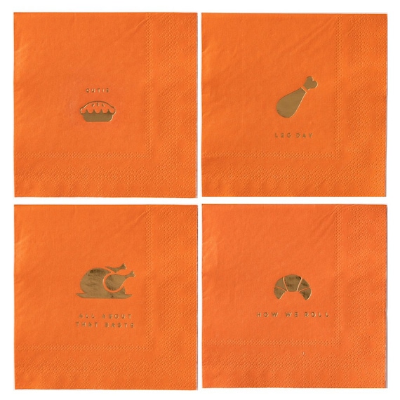 Orange Thanksgiving Icons Cocktail Napkins | Thanksgiving Party Decor | Friendsgiving Party | Pack of 24 Small Paper Napkins Il_570xn