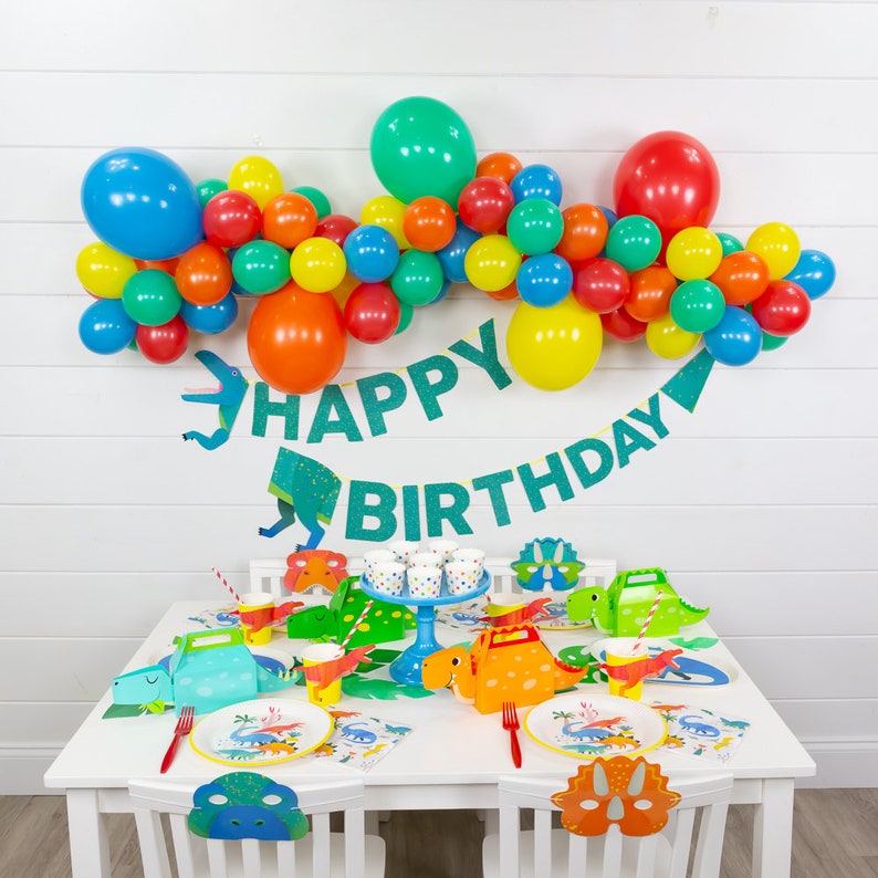 Dinosaur Party Balloon Garland Kit 6ft DIY Custom Balloon Garland Gender Neutral Baby Shower Backdrop Rainbow Birthday Balloon Arch image 2