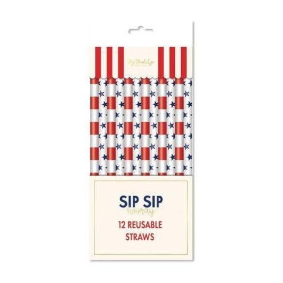 Patriotic Stars & Stripes Straws | Red, White, and Blue Decor | 4th of July Party | Eco Friendly | Reusable Straws | Pack of 12 Straws Il_570xn