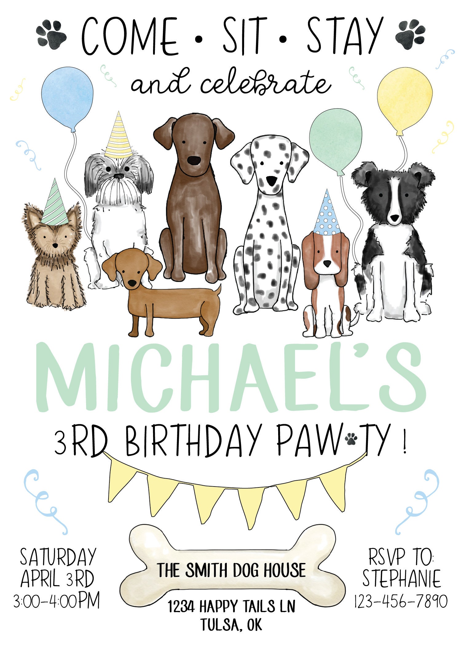 Dog Pawty Birthday Invitation - Puppy Party Invite (digital) - Etsy