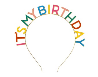 Multicolor It's My Birthday Headband | Rainbow Birthday Party Crown | Girls Birthday Tiara | Gold Metal Headband | Milestone Birthday