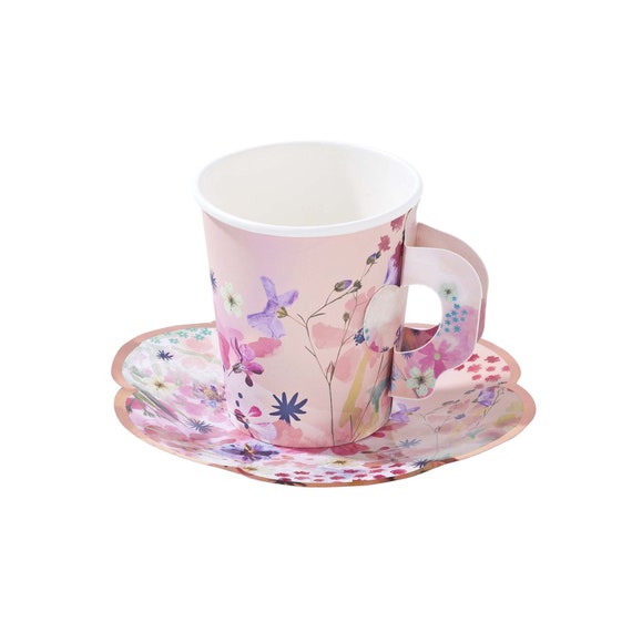 Pink Floral Bridal Teacups and Saucers 12ct | Fancy Nancy Tea Party Birthday | Bridal Shower Tea Party | Baby Shower Tea | Cups and Saucers Il_570xn