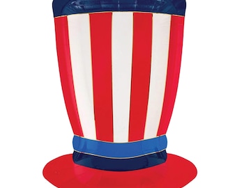 Uncle Sam Hat Plates (8ct) – 4th of July Red White & Blue Patriotic Party Decor