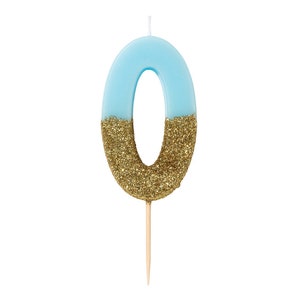 Blue and Gold Glitter Dipped Number Birthday Candle Milestone Birthday Boys Birthday Party Anniversary Candles Number Cake Toppers image 9