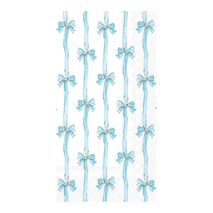 Blue Bow Stripes Guest Towels 16ct | Bow Baby Shower | Blue Baby Shower Napkins | Blue Bow Bridal Shower | Bow Party Decor | Bow Birthday