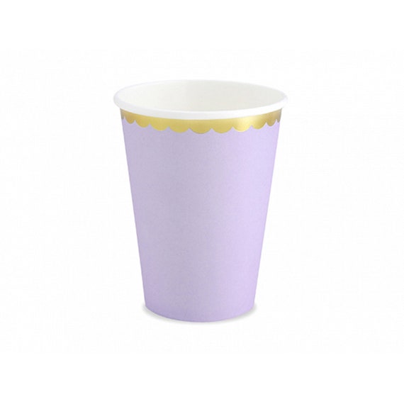 Pastel Purple Cups with Gold Scallop Trim | Baby Shower Decor | Fairy Garden Party | Girl's First Birthday | Pack of 6 Small Paper Cups Il_570xn