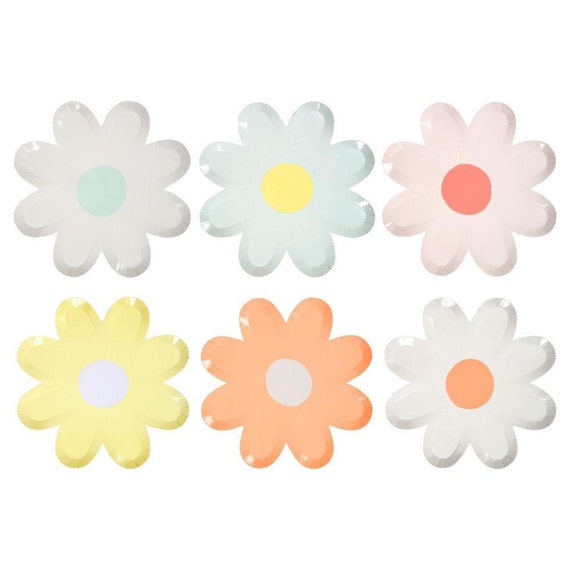 Pastel Daisy Plates Large | Fairy Garden Party | Garden Party Plates | Spring Baby Shower | Mother's Day Decor | Pack of 12 Meri Meri Plates Il_570xn