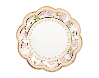 Pink Floral Tea Time Dessert Plates 16ct | Tea for Two Birthday | Bridal Shower Tea Party | Floral Baby Shower | Easter Party Decorations