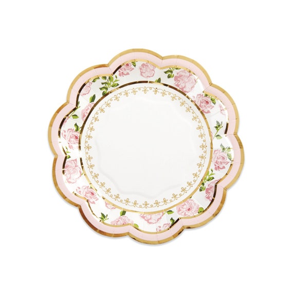 Pink Floral Tea Time Dessert Plates 16ct | Tea for Two Birthday | Bridal Shower Tea Party | Floral Baby Shower | Easter Party Decorations Il_570xn