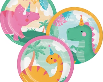 Girl Dinosaur Dessert Plates 8ct | Pink Dinosaur Decor | Girl Dinosaur Birthday | Dinosaur Birthday Party Decor | Girl Dinosaur Tableware