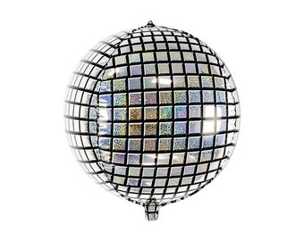Silver Disco Ball Balloon 16in – Holographic Disco Party or New Year’s Eve Decor
