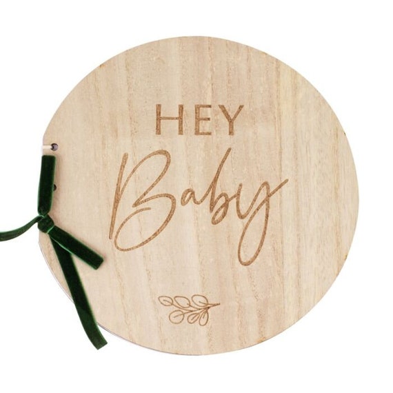 Botanical 'Hey Baby' Guest Book | Wooden Baby Book | Botanical Baby Shower | Eco Baby Shower | Gender Neutral Shower | Rustic Baby Decor Il_570xn