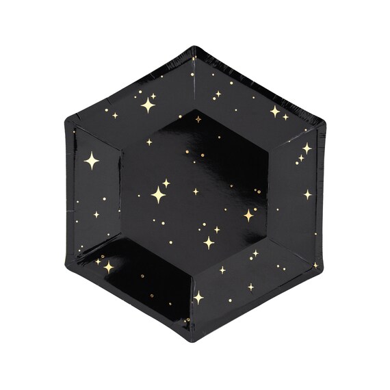 Black & Gold Star Dessert Plates | New Year's Eve Party Plates | Wedding Shower Plates | Birthday Party Decor | Pack of 6 Small Paper Plates Il_570xn