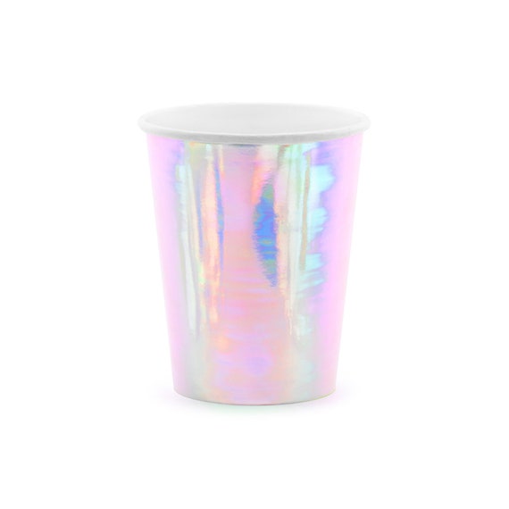 Pink Iridescent Paper Cups | Unicorn Party Cups | Mermaid Birthday | Iridescent Party Supplies | Narwhal Baby Shower | Pack of 6 Paper Cups Il_570xn