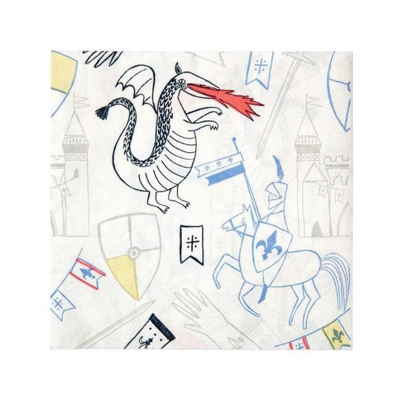 Dragon & Knight Party Napkins | Knight Birthday Party | Princess and Knight Party | Pack of 20 Meri Meri Lunch Napkins Il_570xn