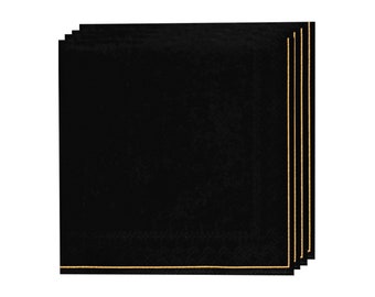 Black with Gold Stripe Lunch Napkins 20ct | Birthday Napkins | Black Party Decor | Graduation Party | New Year's Eve | Roaring 20s Party