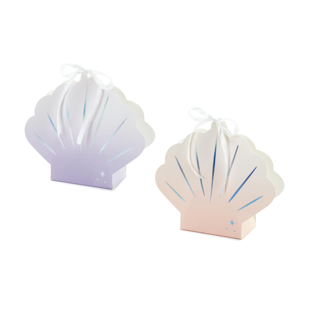 Seashell Treat Boxes (4ct) – Iridescent Mermaid Party Favors for Under ...