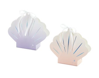 Seashell Treat Boxes (4ct) – Iridescent Mermaid Party Favors for Under the Sea Birthday