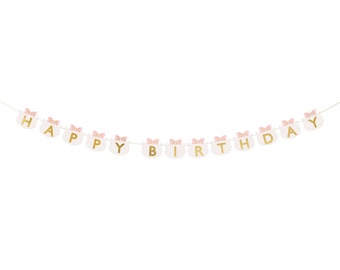Kitty Cat Birthday Banner: Pink Bow, Gold Foil (DIY)