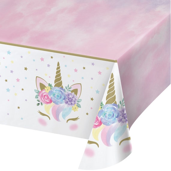 Unicorn Party Table Cover | Girls Birthday Party | Unicorn Decorations | Baby Shower Decor | Unicorn Face | Plastic Tablecloth Il_570xn