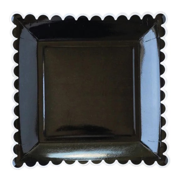 Black & Cream Scalloped Square Lunch Plates 8ct | Kids Halloween Party | Halloween Tableware | Halloween Birthday Party | Graduation Plates Il_570xn