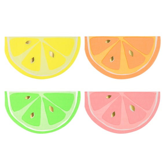 Neon Citrus Fruit Dessert Napkins 16ct | Two-tti Frutti Party | Tutti Frutti Birthday | Citrus Fruit Party Decor | Meri Meri Paper Napkins Il_570xn