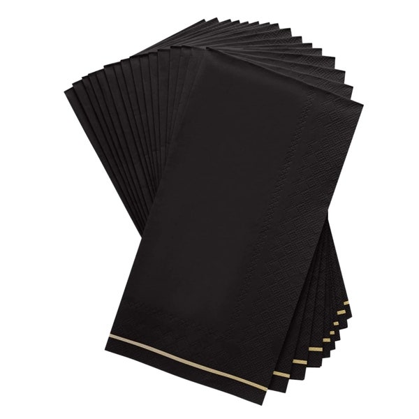 Black with Gold Stripe Paper Guest Towels 16ct | Birthday Napkins | Black Party Decor | Graduation Party Dinner Napkins | New Year's Eve