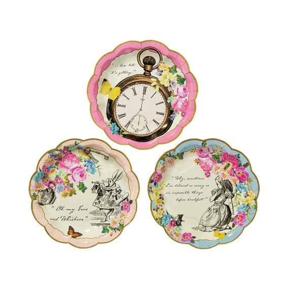Assorted Alice in Wonderland Dessert Plates 12ct | Mad Hatter Tea Party | Wonderland Wedding | Alice in Onederland Decor | Girls Birthday Il_570xn