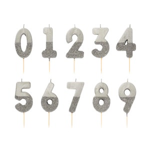 Silver Glitter Dipped Number Candle 0-9 | Milestone Birthday | New Year Number Cake Toppers | Anniversary Candles | First Birthday Candle
