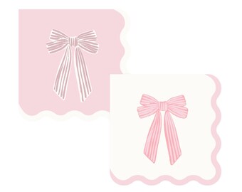 Large Pink Bows Dessert Napkins 24ct – Bow Party Napkins, Baby Shower Decor