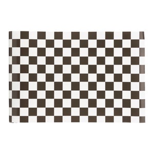 May include: Black and white checkered wrapping paper. The paper has a classic checkered pattern.
