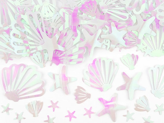 Iridescent Seashell Party Confetti 0.8oz | Under the Sea Birthday Decor | Narwhal Baby Shower | Mermaid First Birthday | Mermaid Scatter Il_570xn