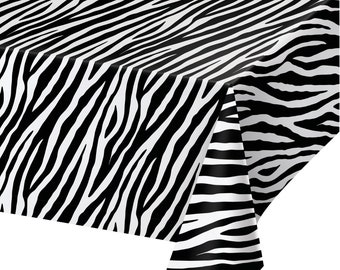 Zebra Print Plastic Table Cover | Jungle Birthday Party | Safari Baby Shower | Bachelorette Party |  Animal Print | Plastic Tablecloth