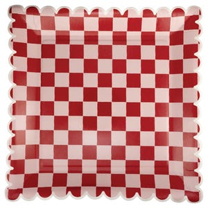 Pink & Red Checkered Square Dinner Plates 8ct | Pink Christmas Plates | Friendsmas Christmas Party | Christmas Birthday | Gingerbread Party