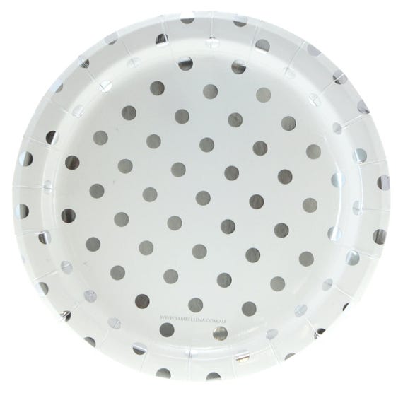 Plates | Polka Dots Silver Party Plates 9" | White with Silver Polka Dots | Premium Quality Plates | Party Supplies | The Party Darling Il_570xn
