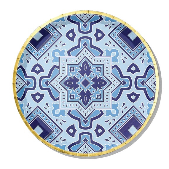 Amalfi Blues Lunch Plates 10ct | Mediterranean Lemon Bridal Shower | Baby Shower Party Decor | Italian Tile Patterned Plates | Blue Party Il_570xn