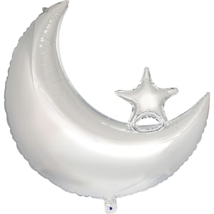 Silver Moon & Star Foil Balloon 28.5in | Twinkle Twinkle Little Star Baby Shower | Outer Space First Birthday Party | Halloween Decorations
