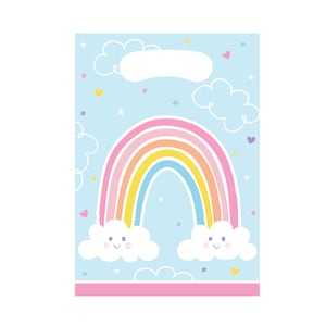 Fröhliche Regenbogen Beutebeutel 8ct | Mädchen erste Geburtstagsparty | Regenbogen Geburtstag Gastgeschenke | Piñata Süßigkeiten Tasche | Babyparty | Plastiktüten