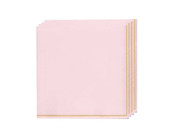 Pale Pink & Gold Stripe Dessert Napkins 20ct | Girls Birthday Napkins | Bridal Shower | Pink Baby Shower Dinner Napkins | Pink Party Decor